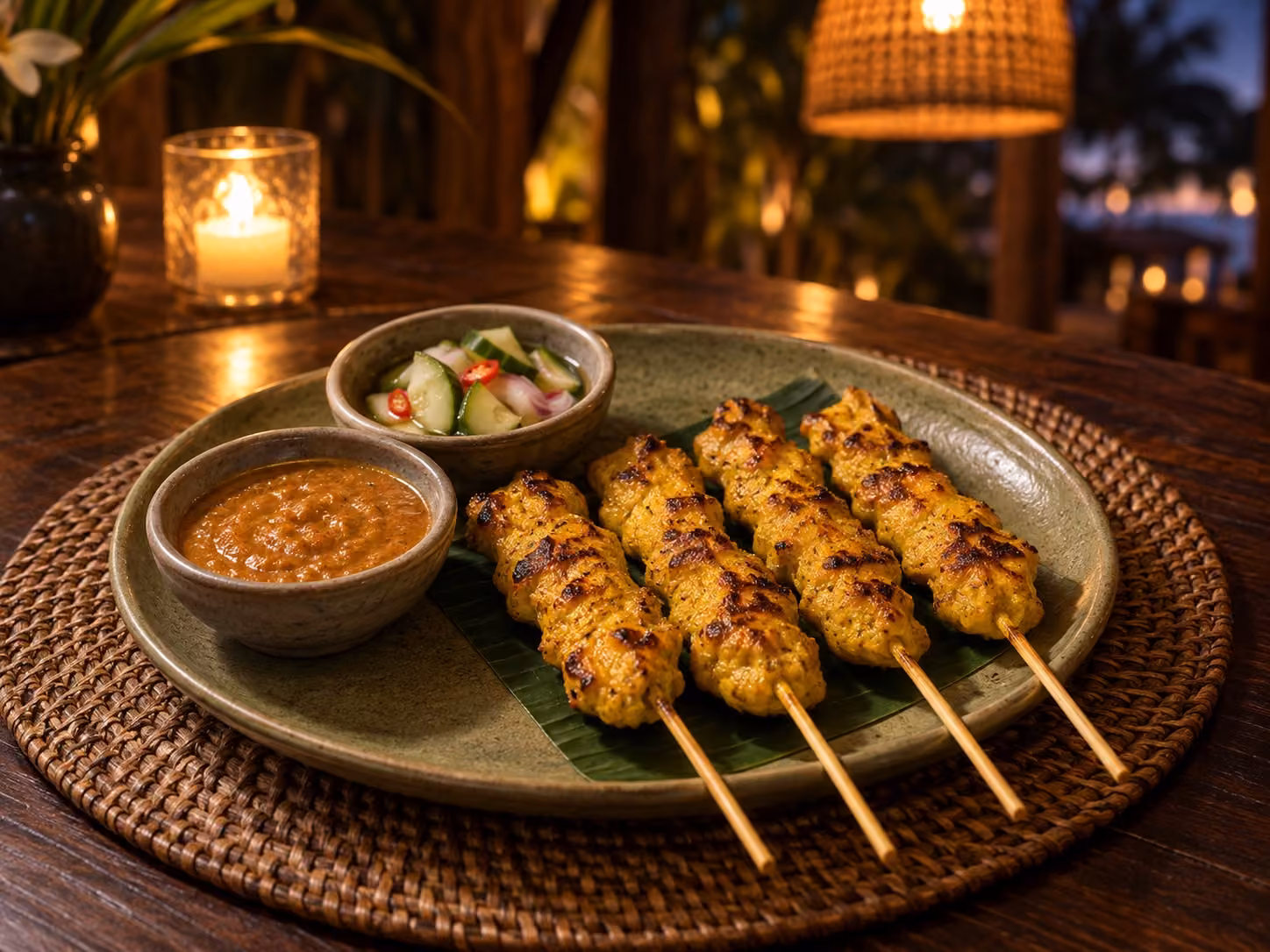 Satay de pollo